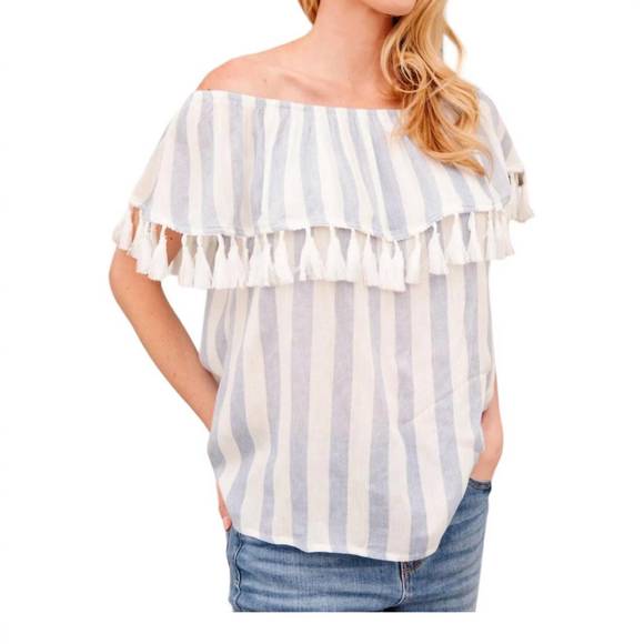 NEW ANDREE BY UNIT set yourself free striped top in white multi - Picture 2 of 4